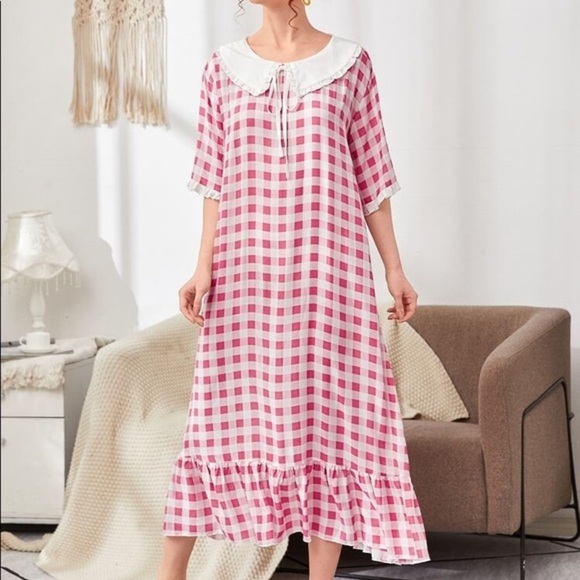 New Pink & White Plaid Ruffle Vintage Nightgown​ - Picture 3 of 6